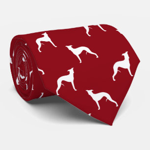 Whippet Dog Silhouettes Pattern Red and White Tie