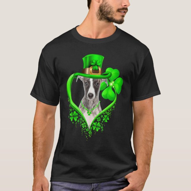 Whippet Dog St Patricks Day Lover Irish Shamrock T-Shirt (Front)