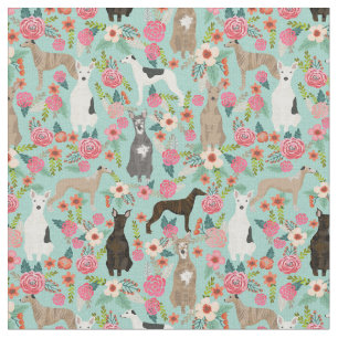 whippet dog vintage florals mint fabric