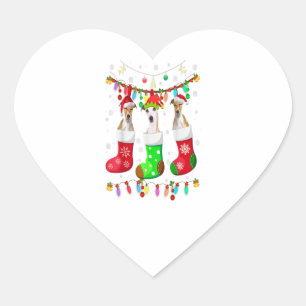 Whippet Dogs In Christmas Socks Funny Whippet Love Heart Sticker