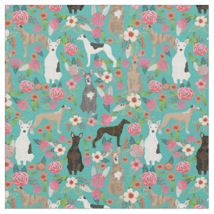 whippet dogs vintage floral turquoise fabric