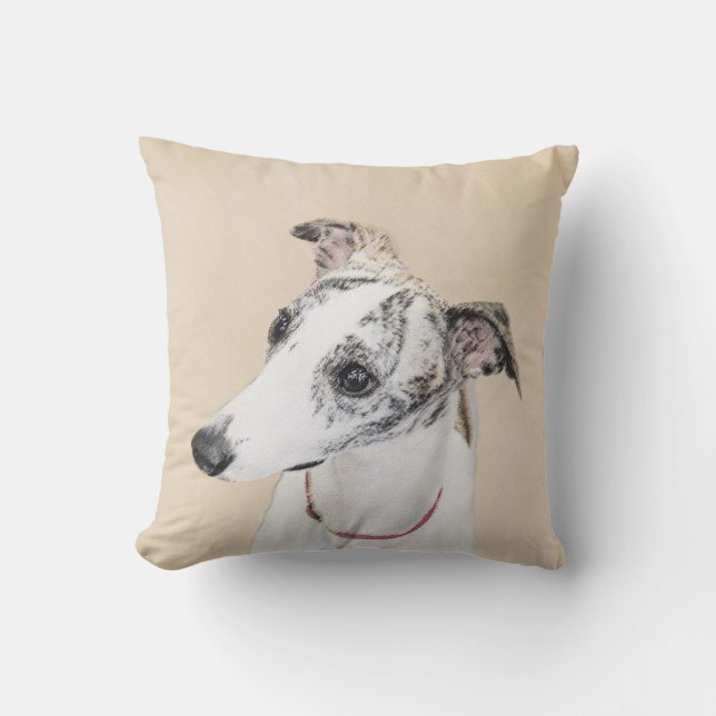 Whippet,English Whippet,Snap,white,brindle,dog,pup Cushion (Front)