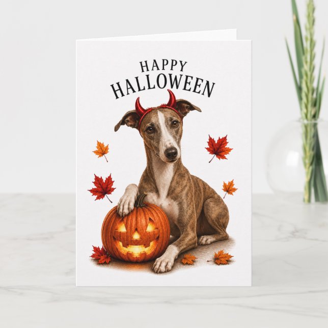 Whippet Halloween Devil Dog Card (Front)