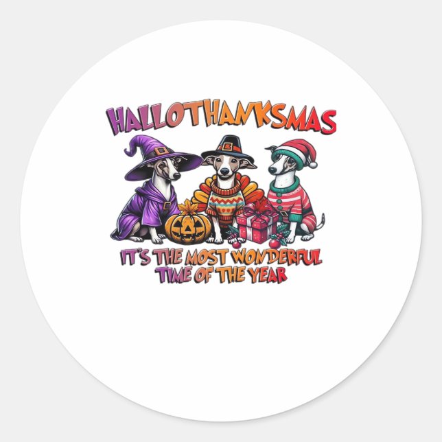 Whippet Halloween Thanksgiving Christmas Oversized Classic Round Sticker (Front)