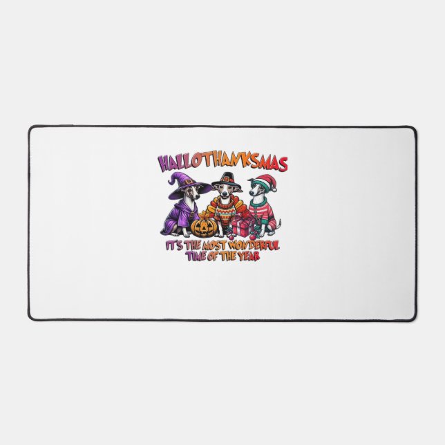 Whippet Halloween Thanksgiving Christmas Oversized Desk Mat (Front)