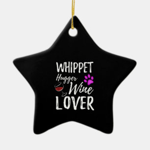 Whippet Hugger Wine Lover Dog Mum or Dog Dad Gift Ceramic Tree Decoration