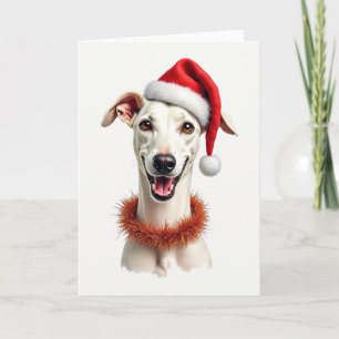 Whippet in a Santa hat Christmas card