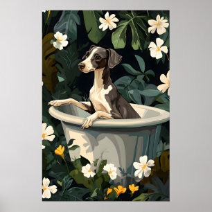 Whippet In Bathtub Poster, Funny Dog Poster