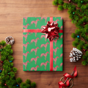 Whippet Italian Christmas Dog Silhouette Green Wrapping Paper