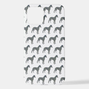 Whippet Italian Greyhound Dog Silhouett Grid White iPhone 12 Case