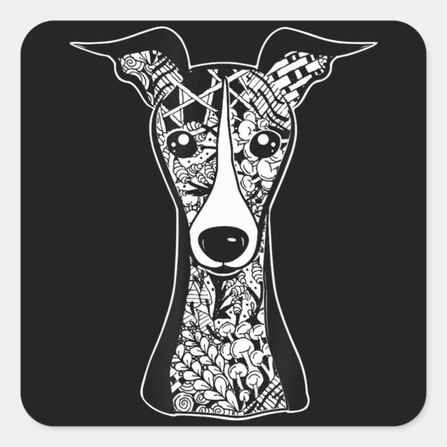 Whippet Lover | Italian Greyhound Face Graphic Art Square Sticker (Front)