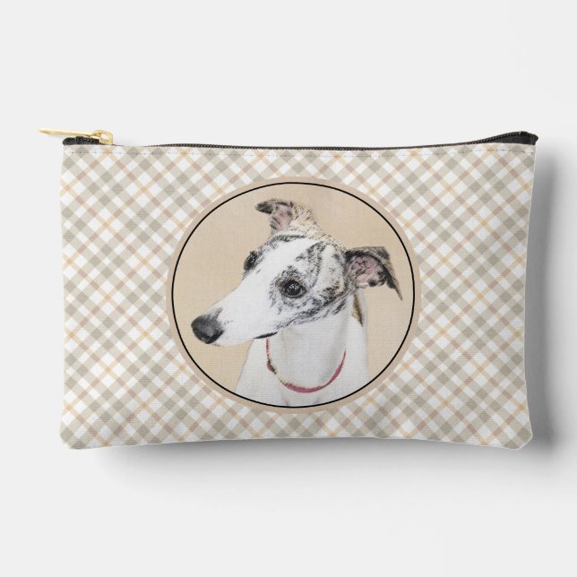Whippet Painting Brindle White Original Dog Art Accessory Pouch (Front)
