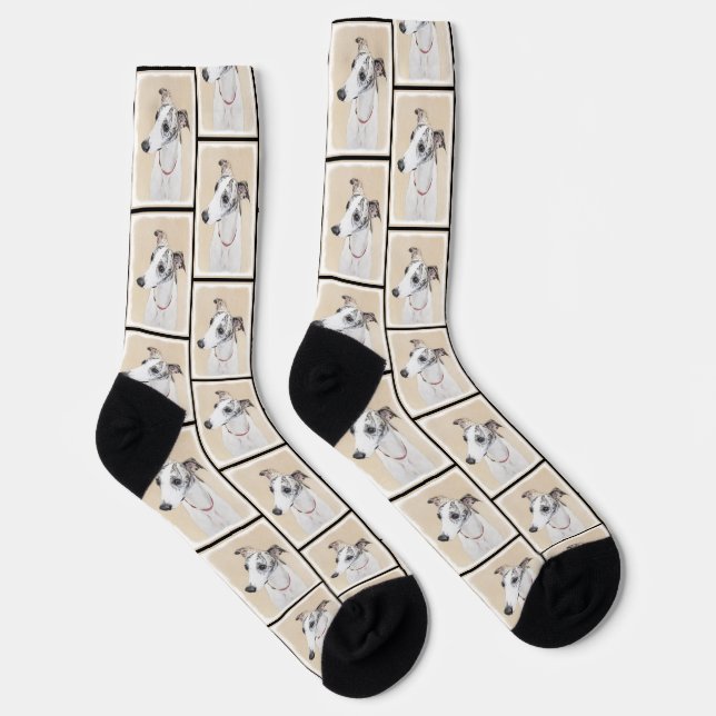 Whippet Painting Brindle White Original Dog Art Socks (Right)