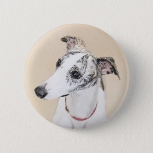 Whippet Painting - Cute Original Dog Art 6 Cm Round Badge