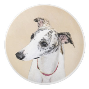 Whippet Painting - Cute Original Dog Art Ceramic Knob