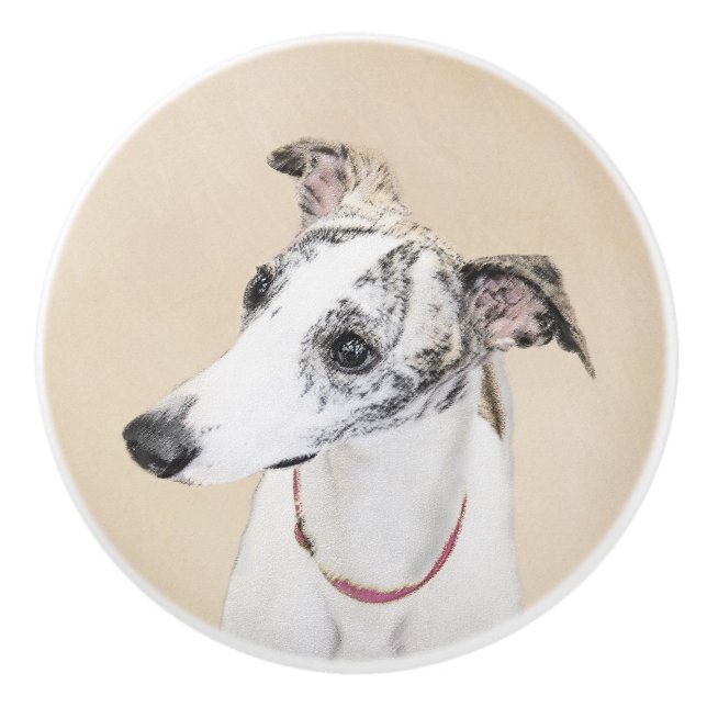 Whippet Painting - Cute Original Dog Art Ceramic Knob (Front)