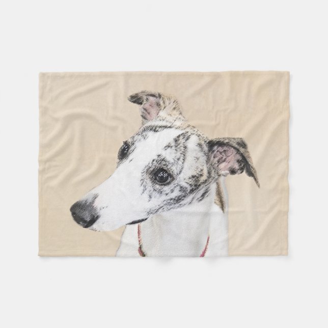 Whippet Painting - Cute Original Dog Art Fleece Blanket (Front (Horizontal))