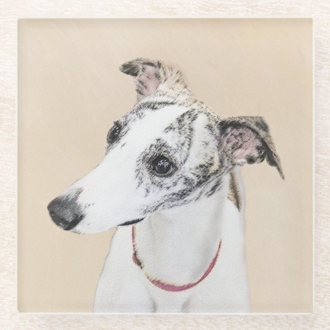 Whippet Painting - Cute Original Dog Art Glass Coaster (Front)