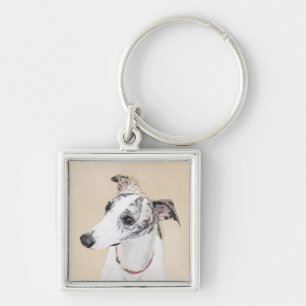 Whippet Painting - Cute Original Dog Art Key Ring