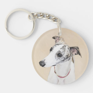 Whippet Painting - Cute Original Dog Art Key Ring