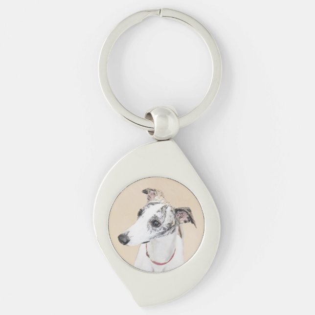 Whippet Painting - Cute Original Dog Art Key Ring (Front)