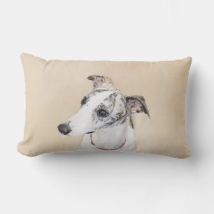 Whippet Painting - Cute Original Dog Art Lumbar Cushion
