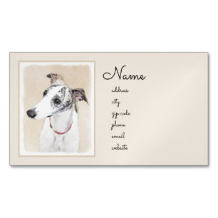 Whippet Painting - Cute Original Dog Art Magnetic Business Card