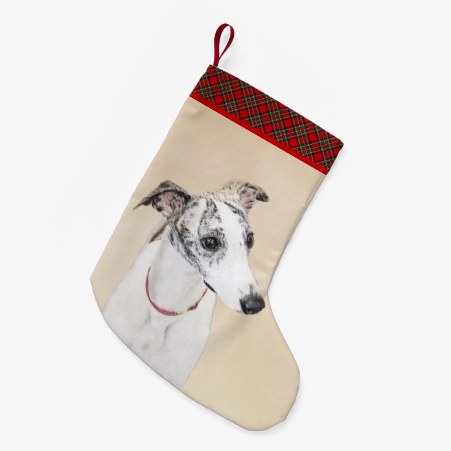 Whippet Painting - Cute Original Dog Art Small Christmas Stocking (Front (Hanging))