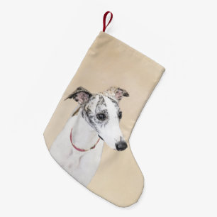 Whippet Painting - Cute Original Dog Art Small Christmas Stocking