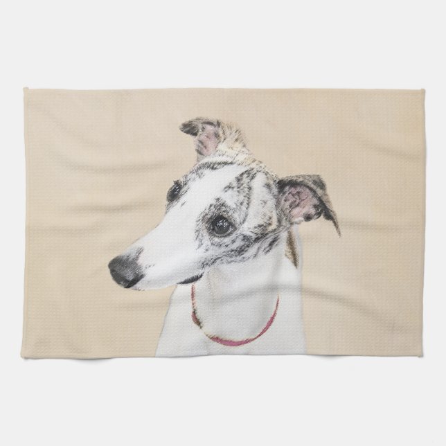 Whippet Painting - Cute Original Dog Art Tea Towel (Horizontal)