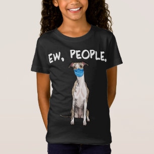 whippet people dog wearing face mask pullover .