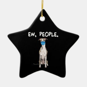 whippet people dog wearing face mask pullover . ceramic tree decoration