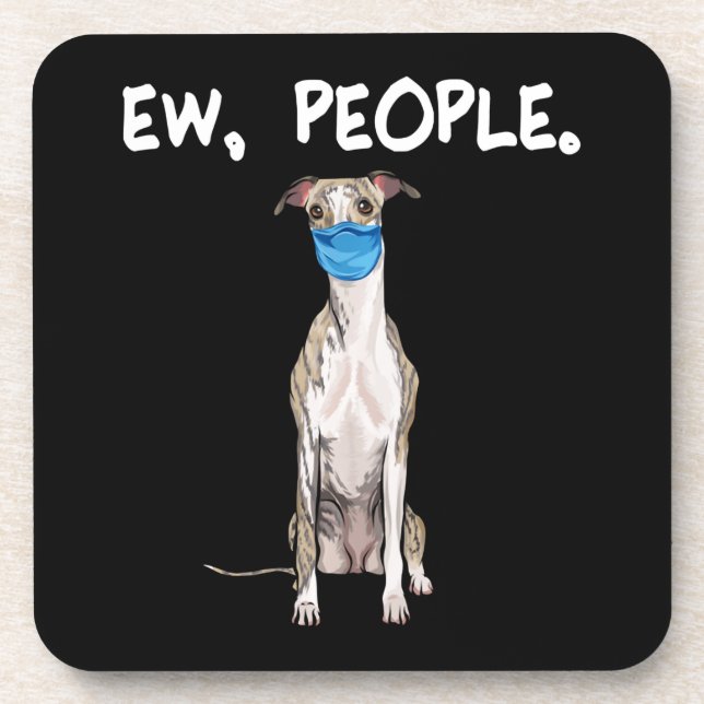 whippet people dog wearing face mask pullover . coaster (Front)