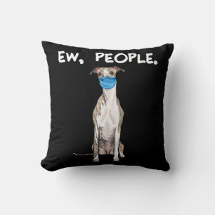whippet people dog wearing face mask pullover . cushion