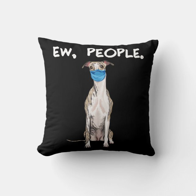 whippet people dog wearing face mask pullover . cushion (Front)