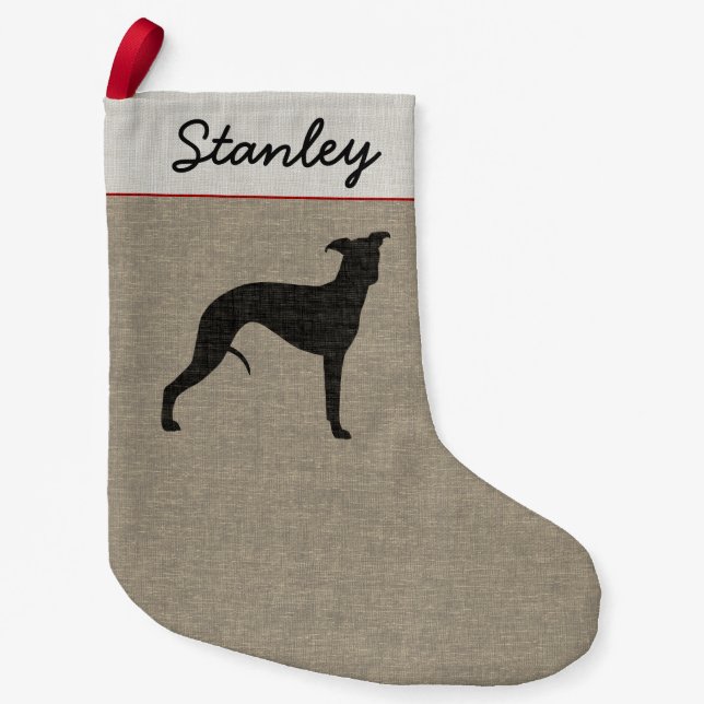 Whippet Silhouette Cute Pet Dog Personalised Small Christmas Stocking (Front)