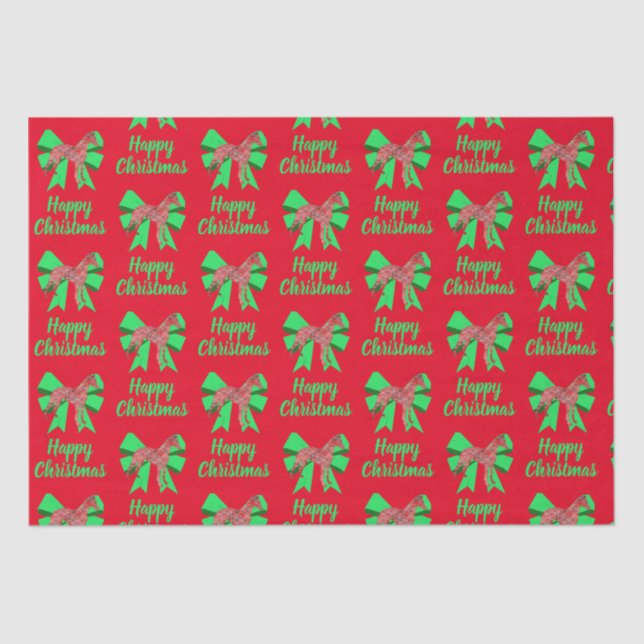 Whippet Silhouette Red Christmas Dog & Green Bow Tissue Paper (Front)