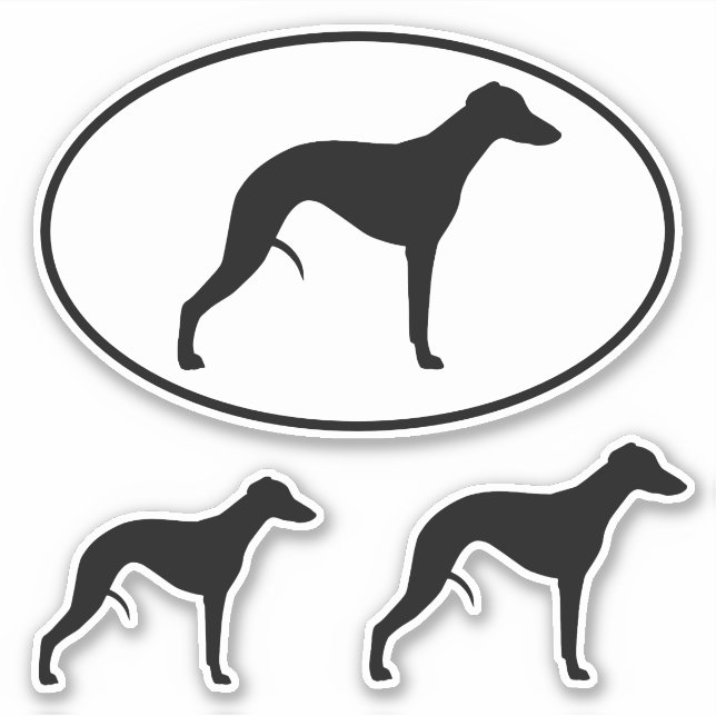 Whippet Silhouettes Oval and Die Cut Sticker Set (Front)
