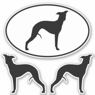 Whippet Silhouettes Oval and DieCut Vinyl Stickers