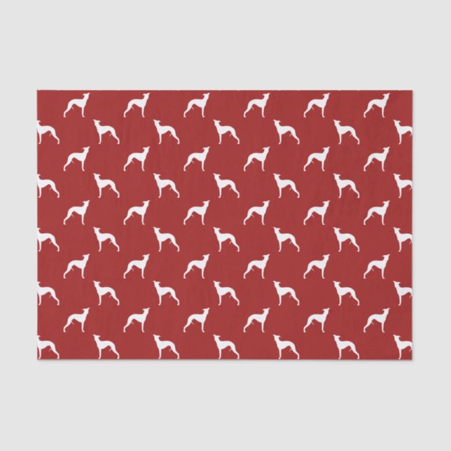 Whippet Silhouettes Pattern Red Tissue Paper (Front)
