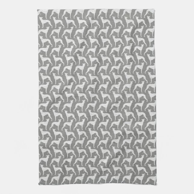 Whippet Silhouettes Pattern Tea Towel (Vertical)