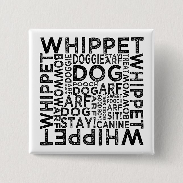 Whippet Typography 15 Cm Square Badge (Front)