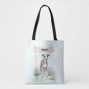 Whippet Watercolor Personalised Dog Tote Bag