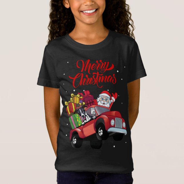 Whippet With Santa Claus In Red Truck Dog T-Shirt (Front)