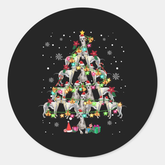 Whippets Christmas Tree Funny Whippets Lover Chris Classic Round Sticker (Front)