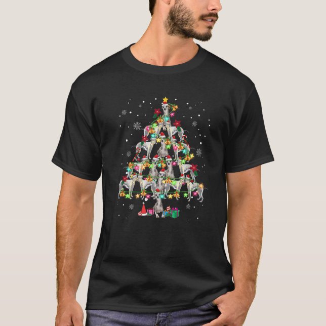 Whippets Christmas Tree Funny Whippets Lover Chris T-Shirt (Front)
