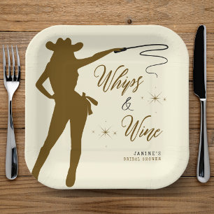 Whips & Wine Cowgirl Bridal Shower Paper Plate