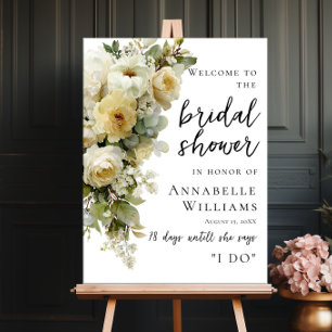 Whire Roses And Flowers Bridal Shower Welcome Poster