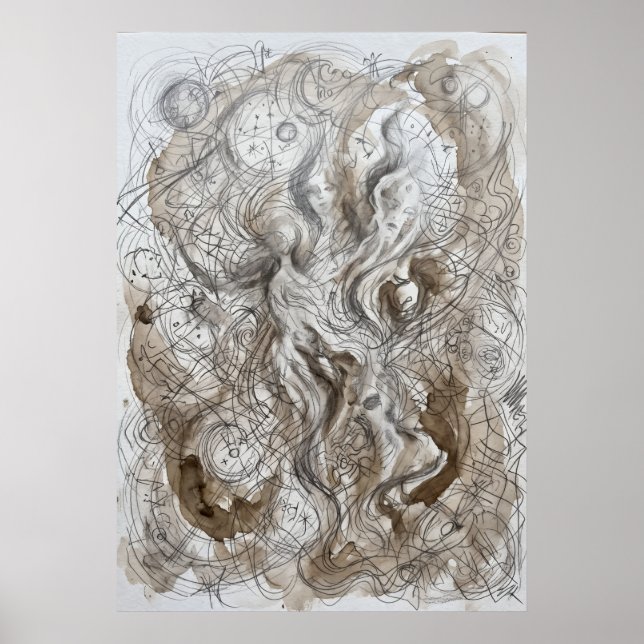 Whirling Spirit Faces Abstract Drawing Poster (Front)
