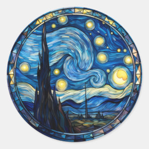 Whirling Starry Night-Inspired Art Print Classic Round Sticker